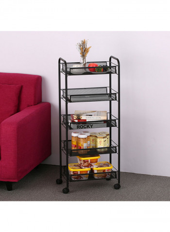 Multi-Purpose 5-Tier Mesh Wire Rolling Cart Black 44x26x105.5cm