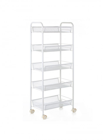 Multi-Purpose 5-Tier Mesh Wire Rolling Cart White 44x26x105.5cm