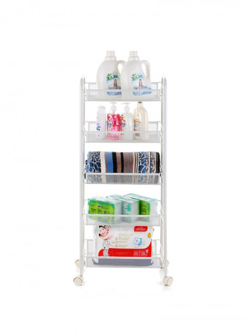 Multi-Purpose 5-Tier Mesh Wire Rolling Cart White 44x26x105.5cm