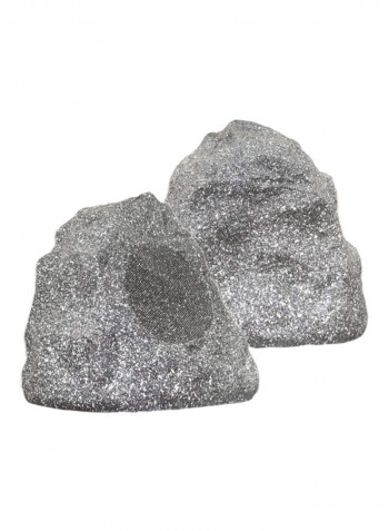 2-Piece Granite Rock Shaped Speaker Set 2R4G Grey