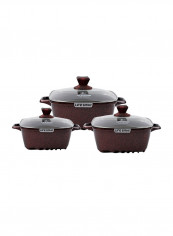6-Piece Square Aluminium Cookware Set Maroon 16/20/24cm