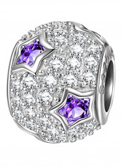 925 Sterling Silver Star Pave Charm Bead For Bracelet