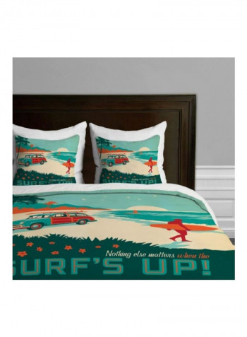 Surfs Up Printed Duvet Cover Polyester Green/Blue/Red Twin