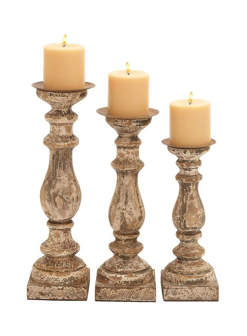 3-Piece Wood Candle Holder Beige/Brown 15x14x12inch