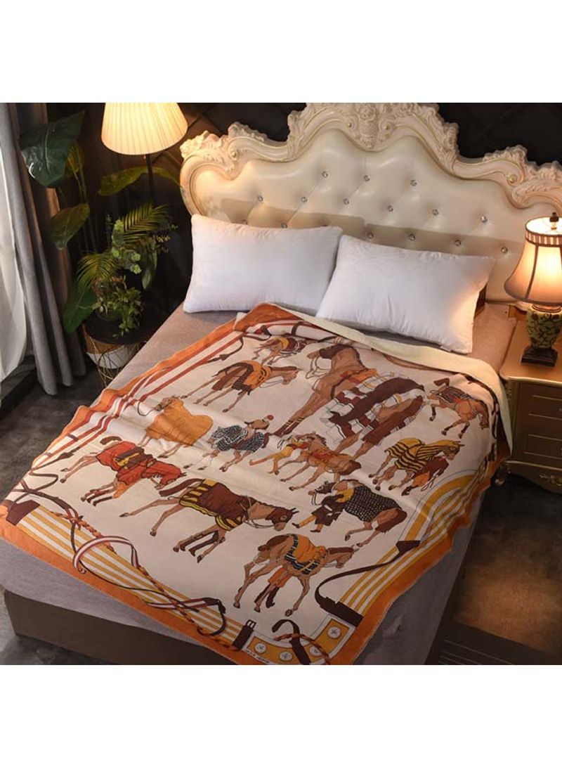 Vintage European Style Horse Pattern Blanket Cotton Multicolour 200x230centimeter