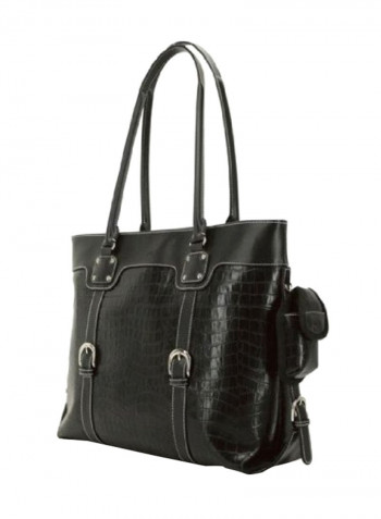 Faux Croc Signature Tote Bag Black