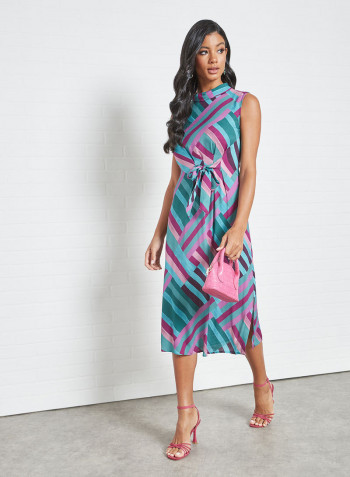 Tie Front Abstract Print Dress Multicolour