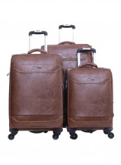 Buffalos Softside 3 Piece Luggage Trolley Set Brown