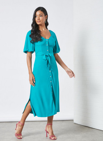 Button Down Midi Dress Teal