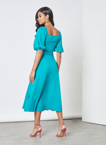 Button Down Midi Dress Teal