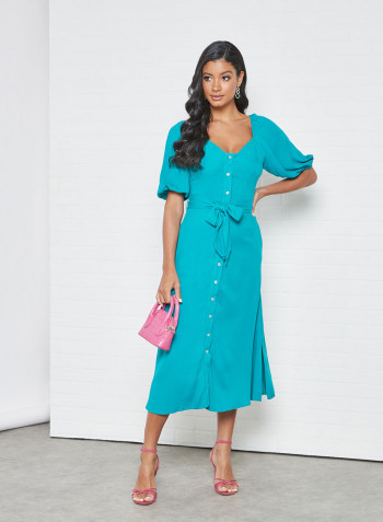 Button Down Midi Dress Teal