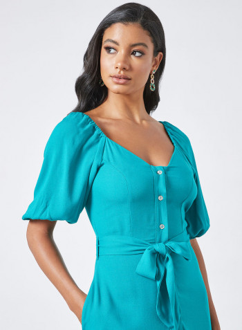 Button Down Midi Dress Teal