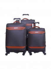 Buffalos Softside 3 Piece Luggage Trolley Set Blue/Brown