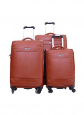 Buffalos Softside 3 Piece Luggage Trolley Set Brown
