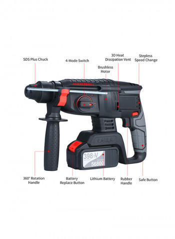 21V Brushless Heavy Duty 4 Function Rotary Hammer Drill Black 43x12x33centimeter