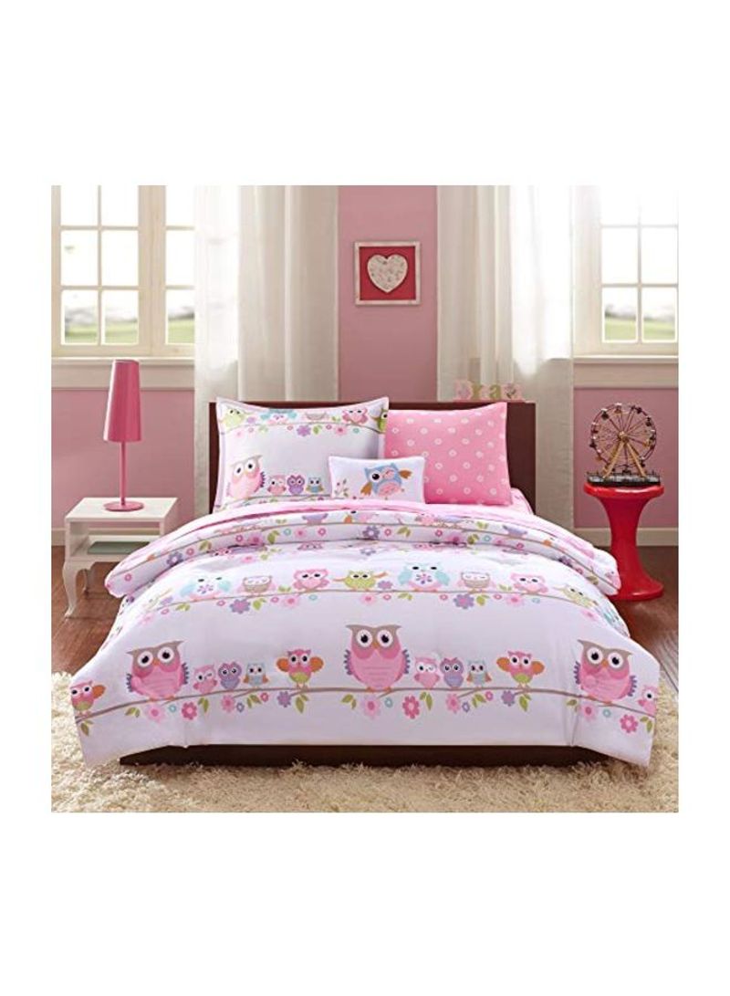 8-Piece Printed Bedding Comforter Set Polyester Pink/White/Green Full
