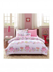 8-Piece Printed Bedding Comforter Set Polyester Pink/White/Green Full
