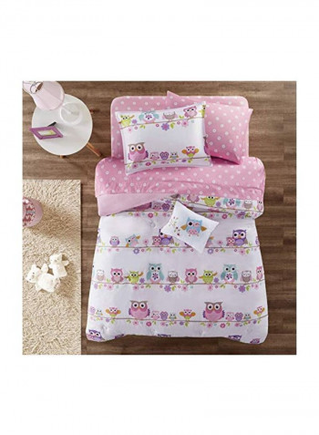 8-Piece Printed Bedding Comforter Set Polyester Pink/White/Green Full