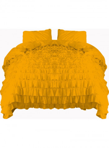3-Piece Ruffled Duvet Set Cotton Gold 102 X 86inch