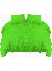 3-Piece Ruffled Duvet Set Cotton Green 78 X 78inch