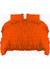 3-Piece Ruffled Duvet Set Cotton Orange 114 x 96inch
