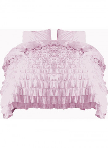 3-Piece Ruffled Duvet Set Cotton Pink 78 x 78inch