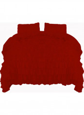 3-Piece Ruffled Duvet Set Cotton Red 53 x 78inch
