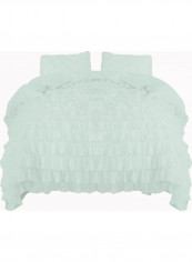 3 Piece Ruffled Duvet Set Solid Cotton Green 114x96inch