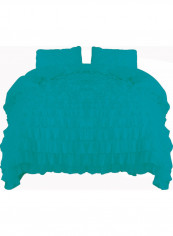 3 Piece Ruffled Duvet Set Solid Cotton Turquoise Blue 78x78inch