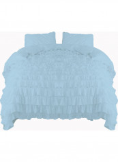 3-Piece Ruffled Duvet Set Cotton Blue 78 X 78inch