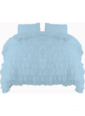 3-Piece Ruffled Duvet Set Cotton Blue 78 X 78inch