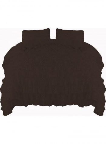 3-Piece Ruffled Duvet Set Cotton Brown 114 X 96inch