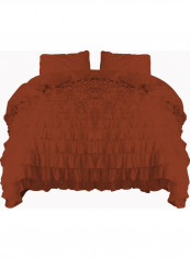 3-Piece Ruffled Duvet Set Cotton Brown 53 X 78inch