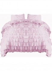 3-Piece Ruffled Duvet Set Cotton Pink 86 X 90inch