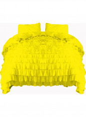 3-Piece Ruffled Duvet Set Cotton Yellow 53 X 78inch
