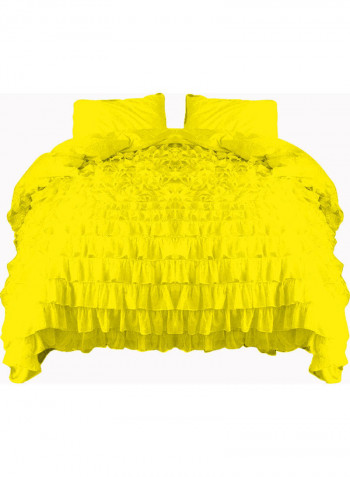 3-Piece Ruffled Duvet Set Cotton Yellow 53 X 78inch