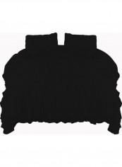 3-Piece Ruffled Duvet Set Cotton Black 114 x 96inch