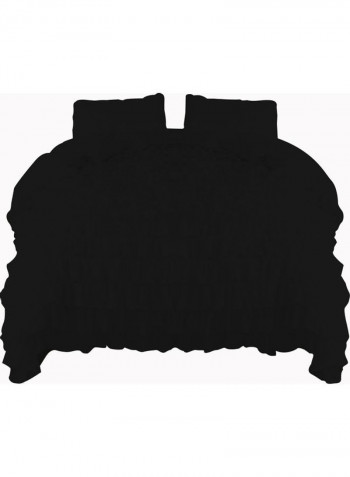 3-Piece Ruffled Duvet Set Cotton Black 114 x 96inch