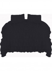 3-Piece Ruffled Duvet Set Cotton Black 78 x 78inch