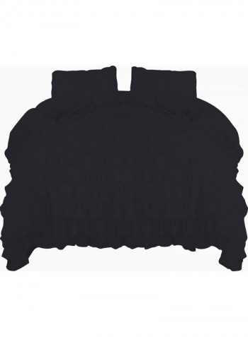 3-Piece Ruffled Duvet Set Cotton Black 78 x 78inch