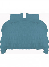 3-Piece Ruffled Duvet Set Cotton Blue 86 x 90inch