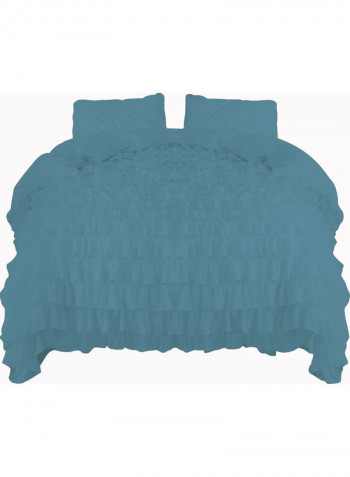 3-Piece Ruffled Duvet Set Cotton Blue 86 x 90inch