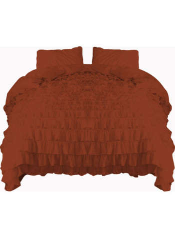 3-Piece Ruffled Duvet Set Cotton Brown 114 X 96inch