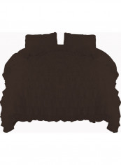 3-Piece Ruffled Duvet Set Cotton Dark Brown 78 x 78inch