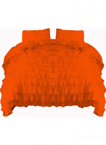 3-Piece Ruffled Duvet Set Cotton Orange 78 X 78inch