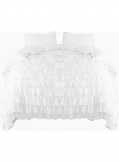 3-Piece Ruffled Duvet Set Cotton White 78 X 78inch
