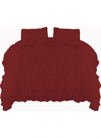 3 Piece Ruffled Duvet Set Solid Cotton Burgundy 114x96inch