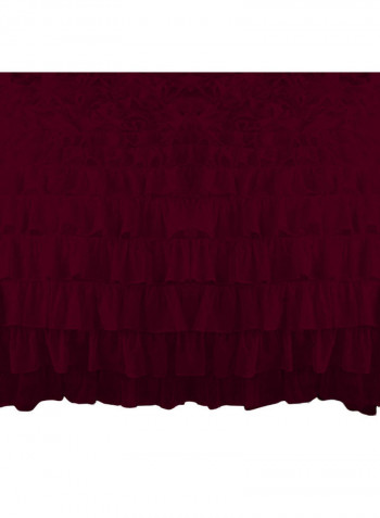 3 Piece Ruffled Duvet Set Solid Cotton Wine Red 53x78inch