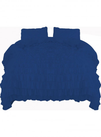 3-Piece Ruffled Duvet Set Cotton Blue 102 x 86inch
