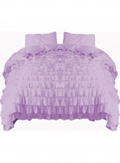3-Piece Ruffled Duvet Set Cotton Purple 102 X 86inch